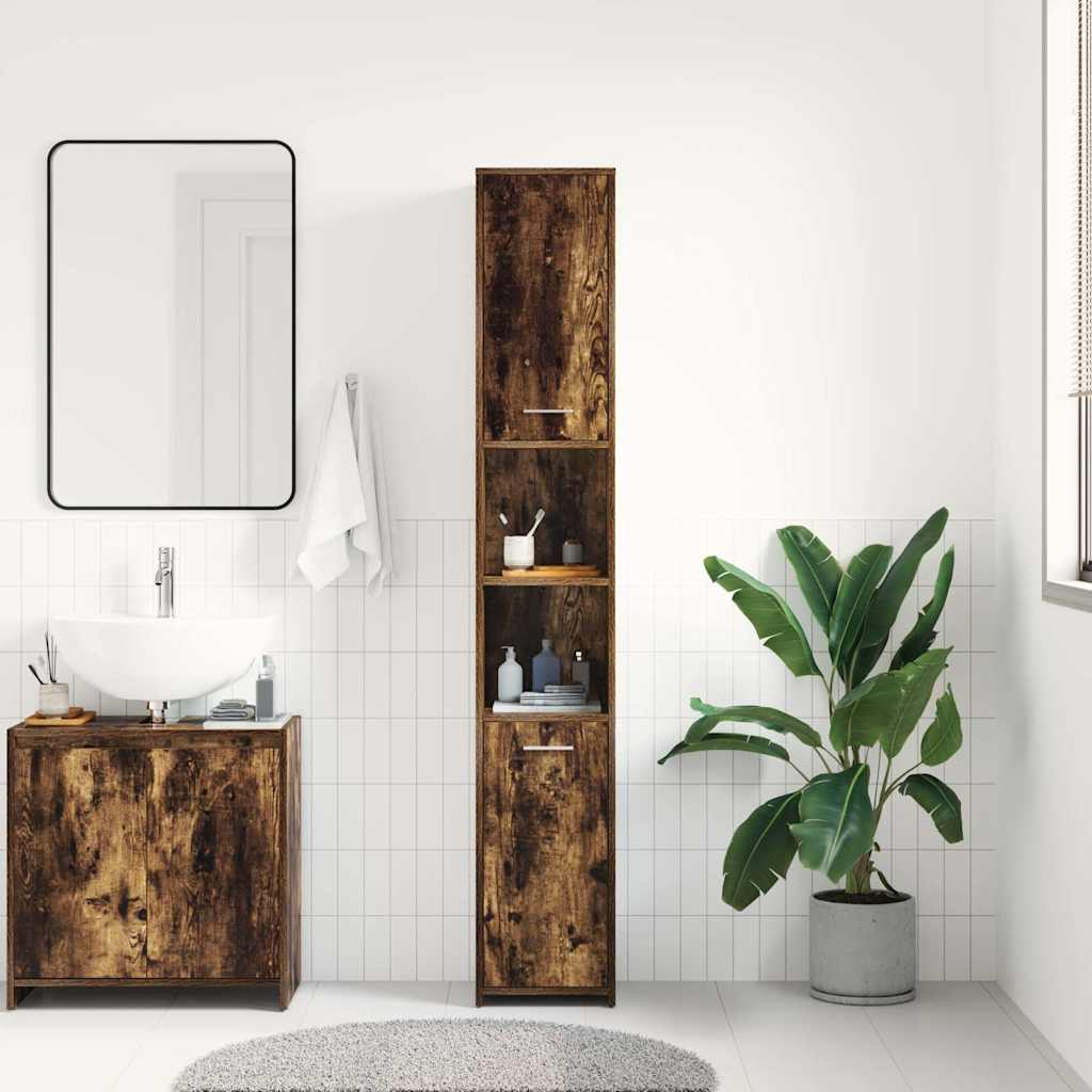 Vidaxl badkamerkast 30x30x183,5 cm bewerkt hout gerookt eikenkleurig