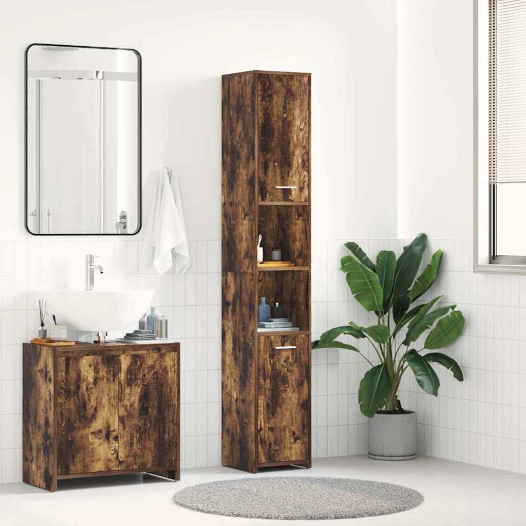 Vidaxl badkamerkast 30x30x183,5 cm bewerkt hout gerookt eikenkleurig