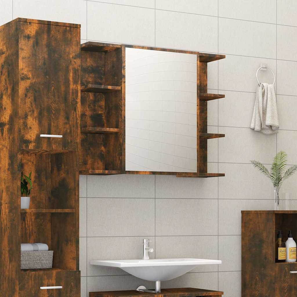 Vidaxl badkamerspiegelkast 80x20,5x64 cm bewerkt hout gerookt eiken
