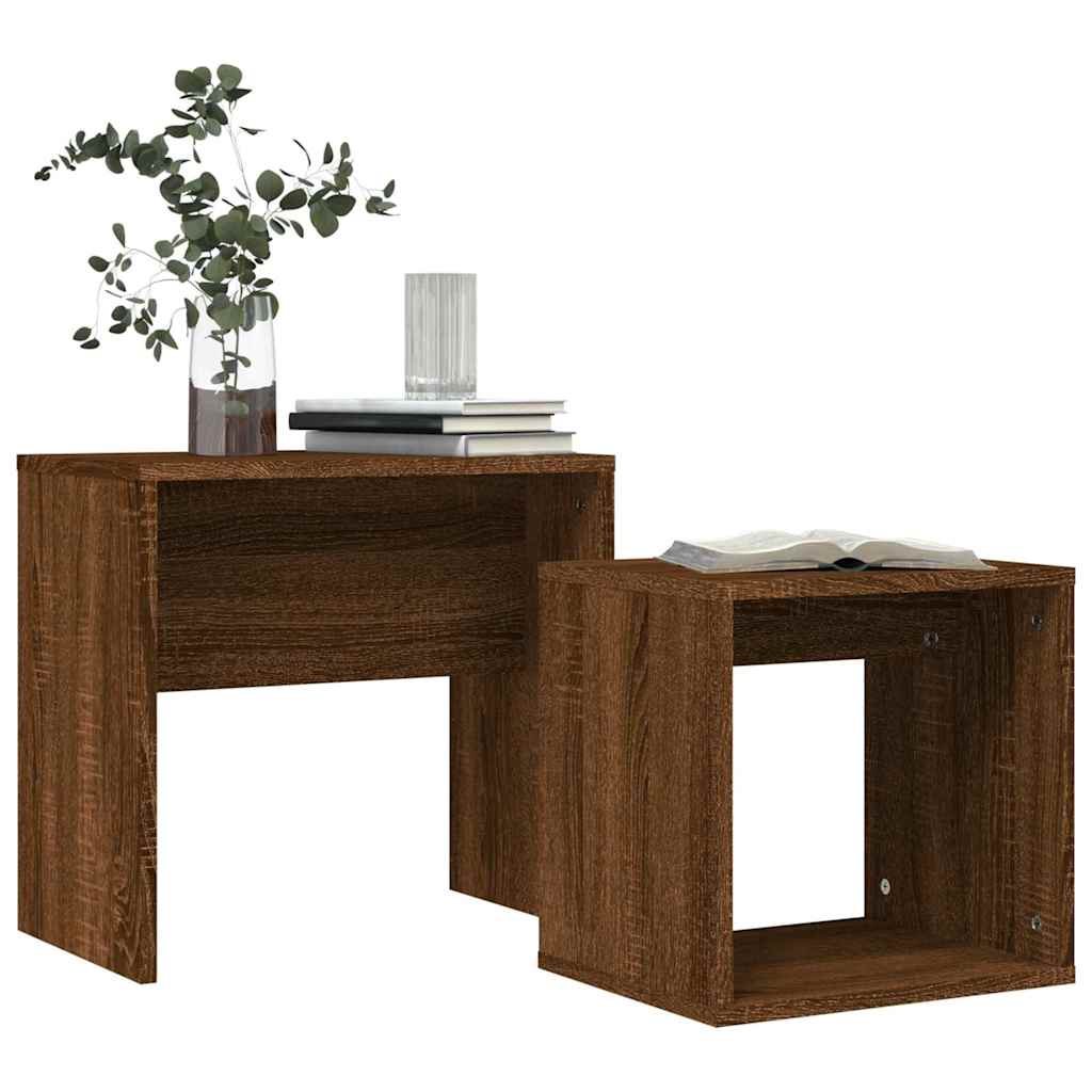 Vidaxl 2-delige tafeltjesset bewerkt hout bruin eikenkleur