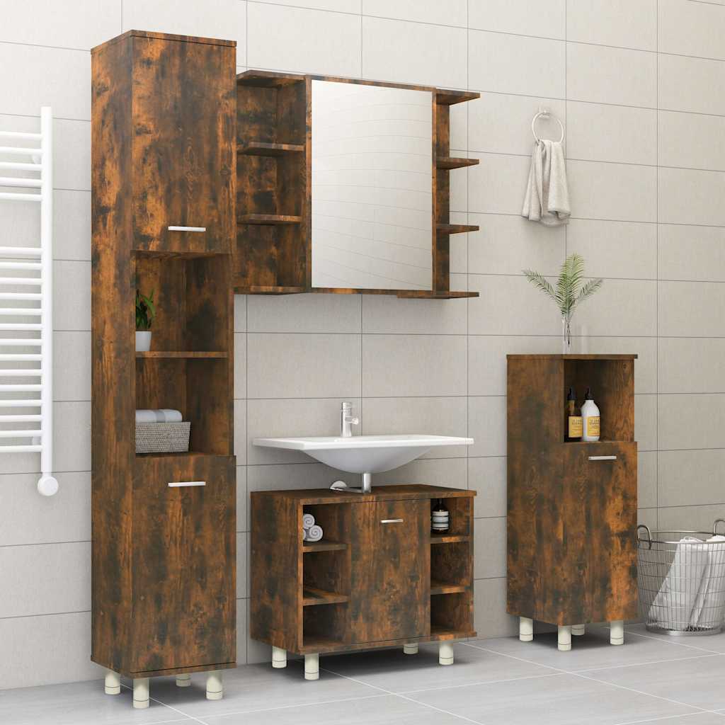 Vidaxl badkamerkast 30x30x95 cm bewerkt hout gerookt eikenkleurig