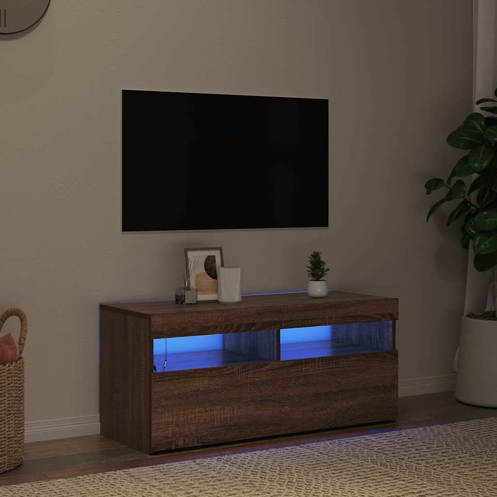 Vidaxl tv-meubel met led-verlichting 90x35x40 cm bruin eikenkleur