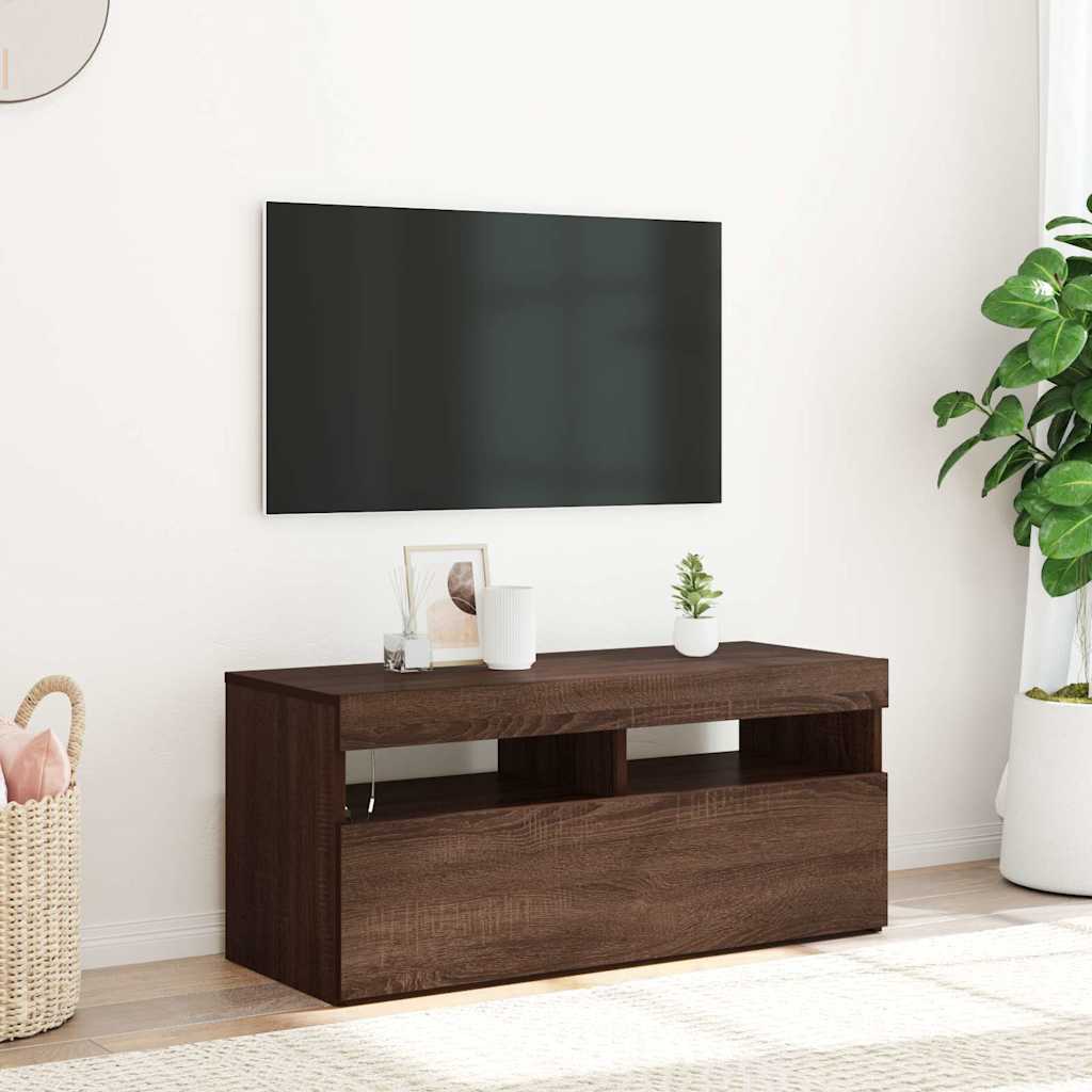 Vidaxl tv-meubel met led-verlichting 90x35x40 cm bruin eikenkleur