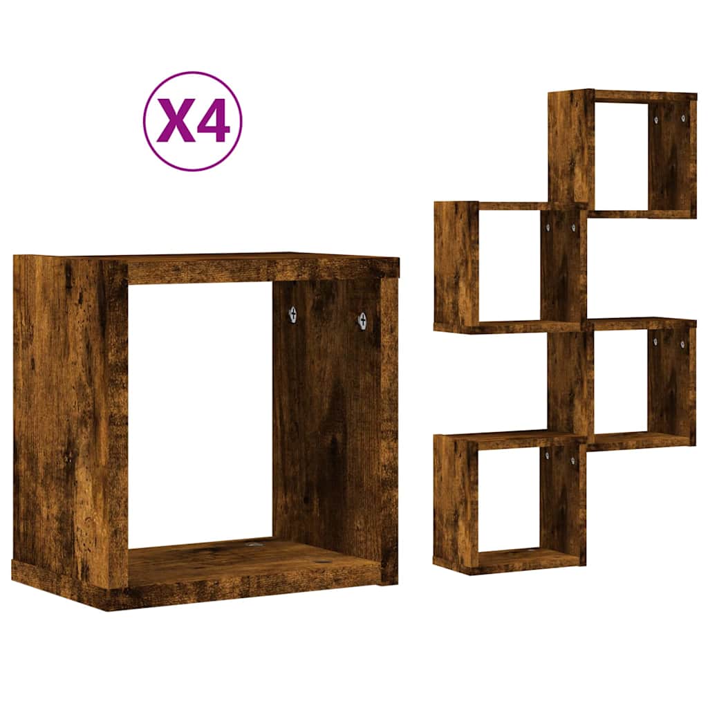 Vidaxl wandschappen 4 pcs gerookt eiken 26 x 15 x 26 cm bewerkt hout