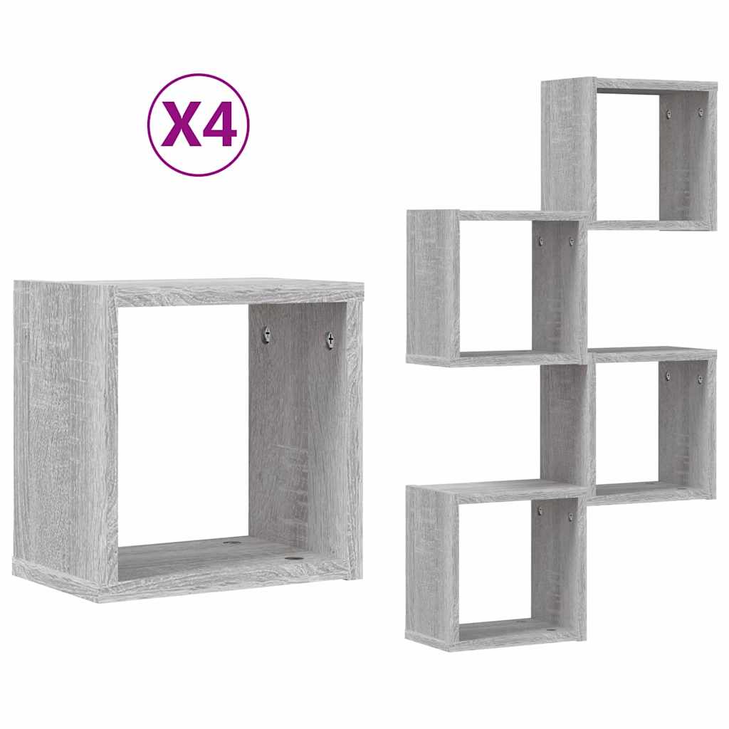 Vidaxl wandschappen 4 pcs grijs sonoma 26 x 15 x 26 cm bewerkt hout