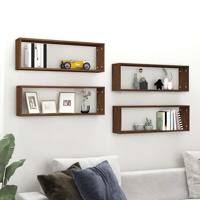 Vidaxl wandschappen kubus 4 st 80x15x26,5 cm hout bruin eikenkleur