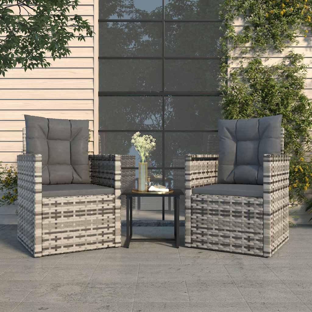 Vidaxl 3-delige loungeset met kussens poly rattan grijs