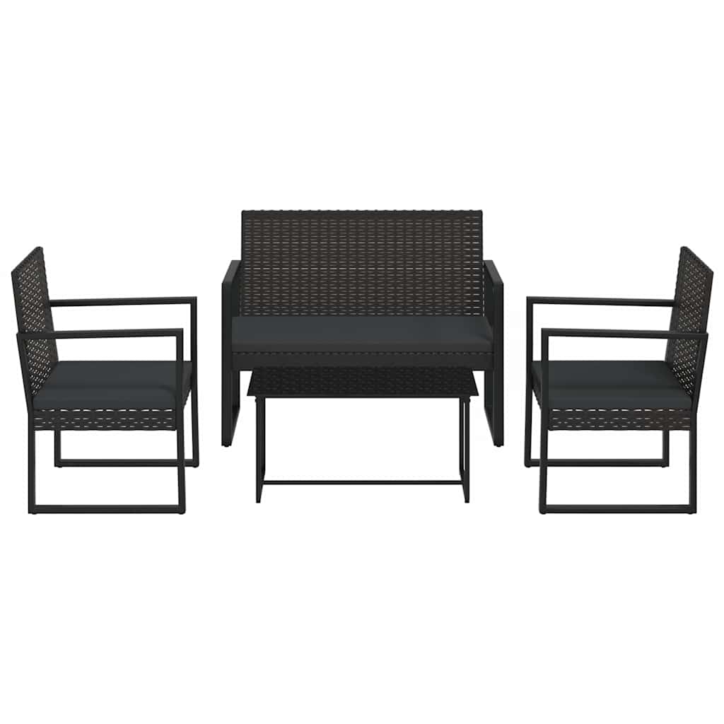 Vidaxl 4-delige loungeset met kussens poly rattan zwart