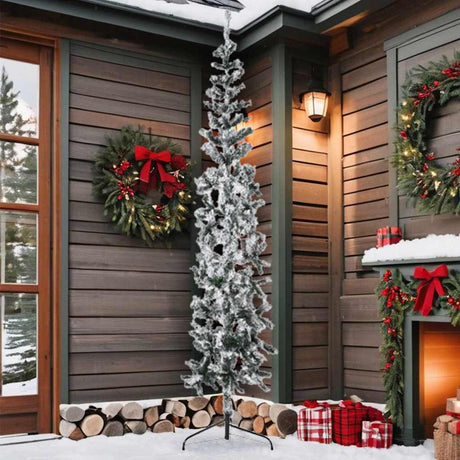 Vidaxl kunstkerstboom half met sneeuw smal 210 cm