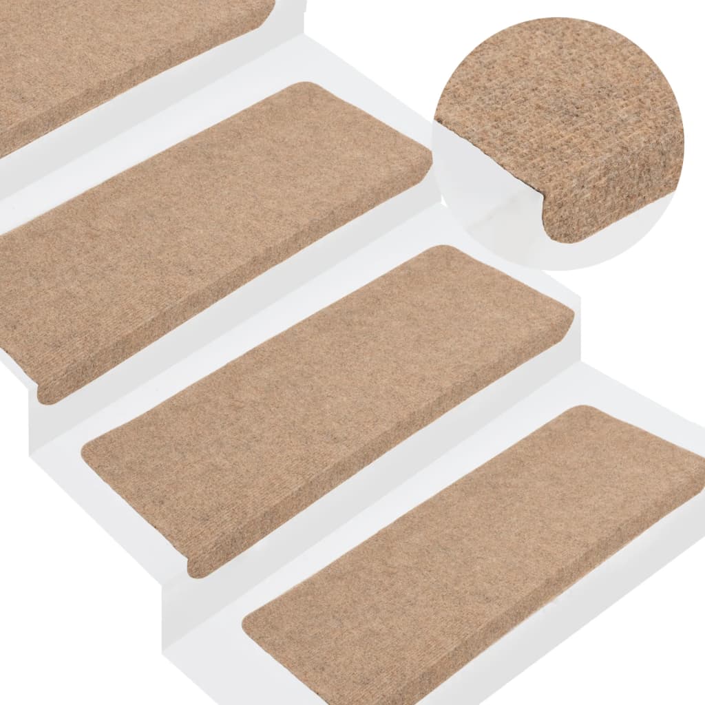 Vidaxl stair mats self -adhesive 15 st 65x24.5x3.5 cm beige