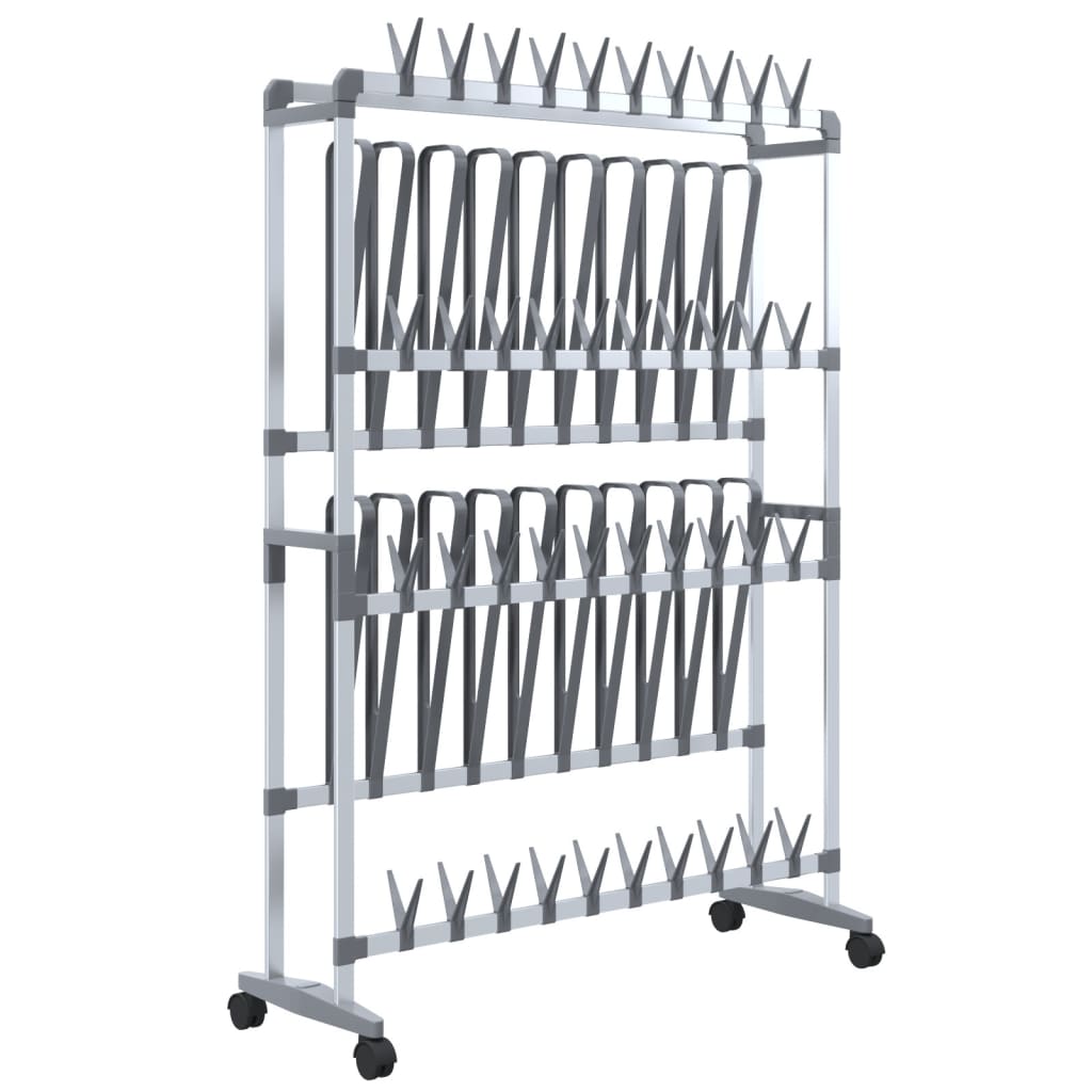 Vidaxl schoenenrek met wieltjes 89x27x120 cm zilverkleurig