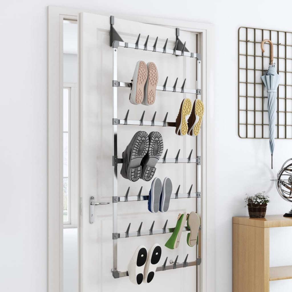 Vidaxl Shoe Rack colgante 66x13x139 cm de color plateado