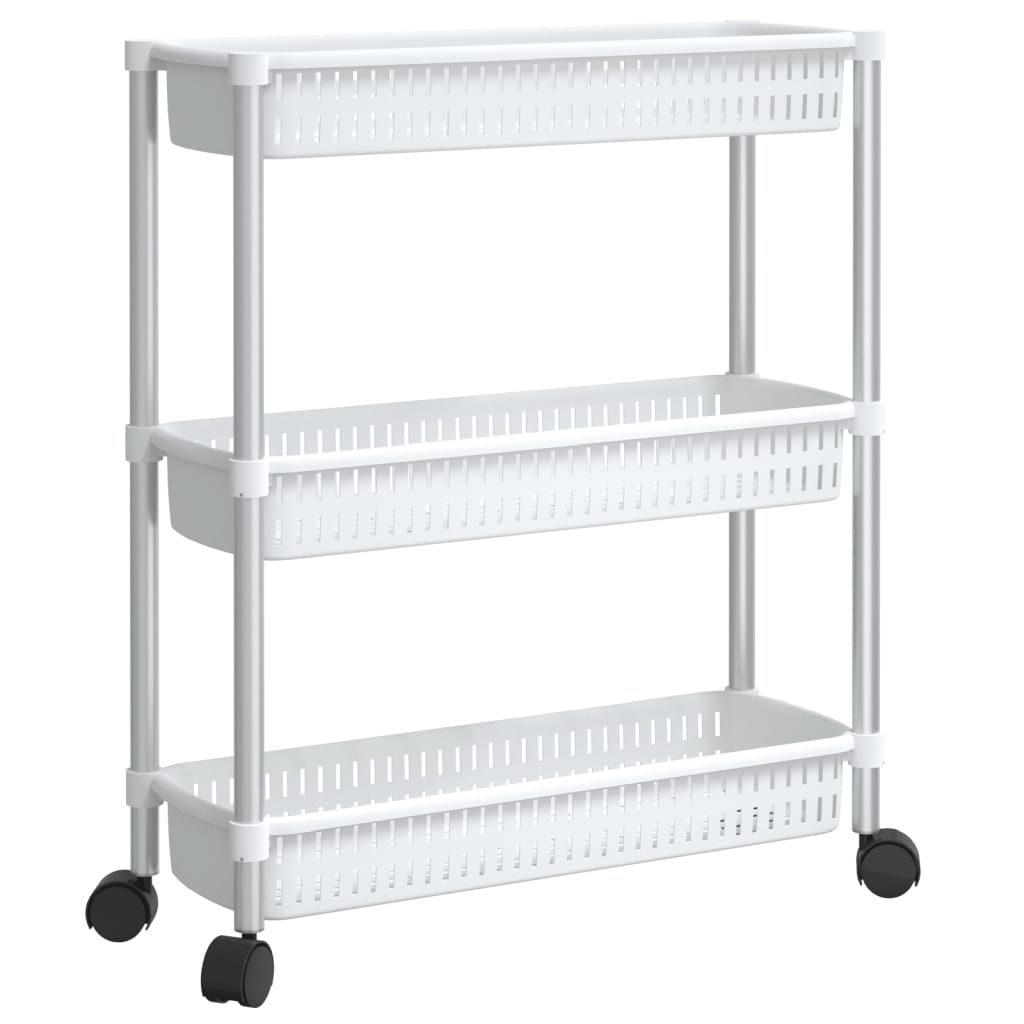 Vidaxl Storage Trolley 3 capa de aluminio plateado y blanco