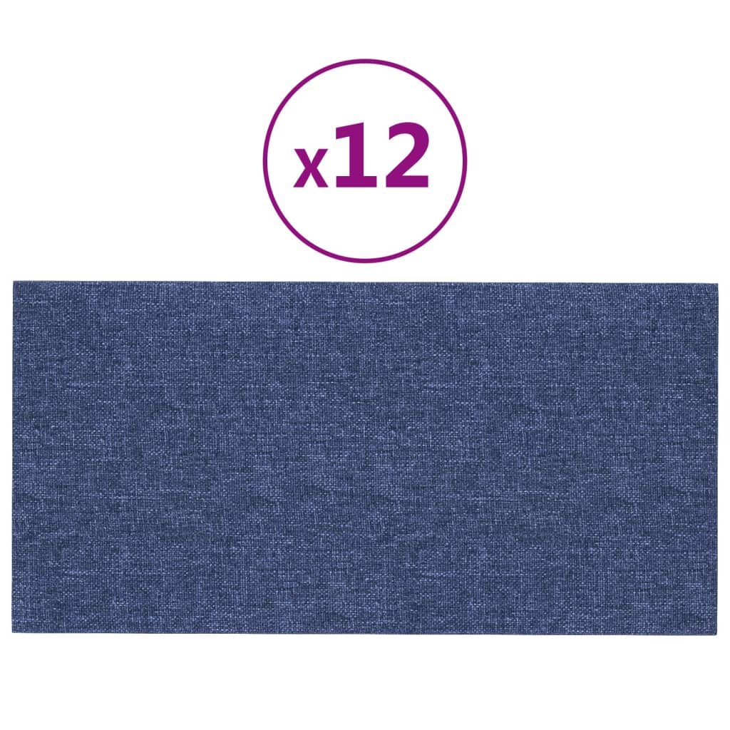 Panneaux muraux vidaxl 12 pcs 0,54 m² 30x15 cm tissu bleu