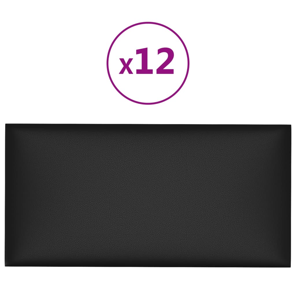 Paneles de pared Vidaxl 12 PCS 0.54 m² 30x15 cm de cuero artificial negro