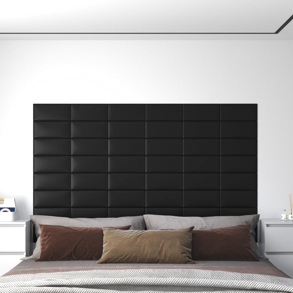 Paneles de pared Vidaxl 12 PCS 0.54 m² 30x15 cm de cuero artificial negro