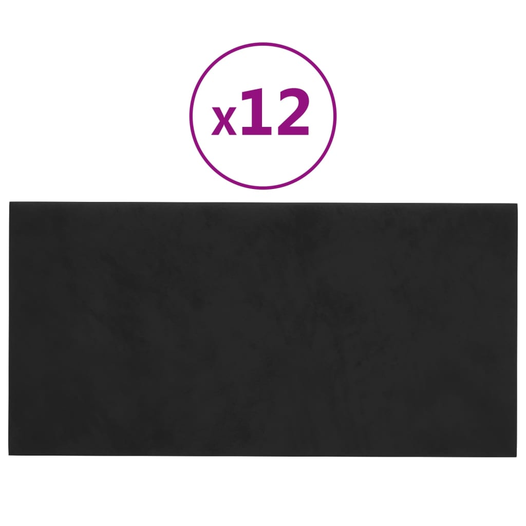 Paneles de pared Vidaxl 12 PCS 0.54 m² 30x15 cm Velvet Negro