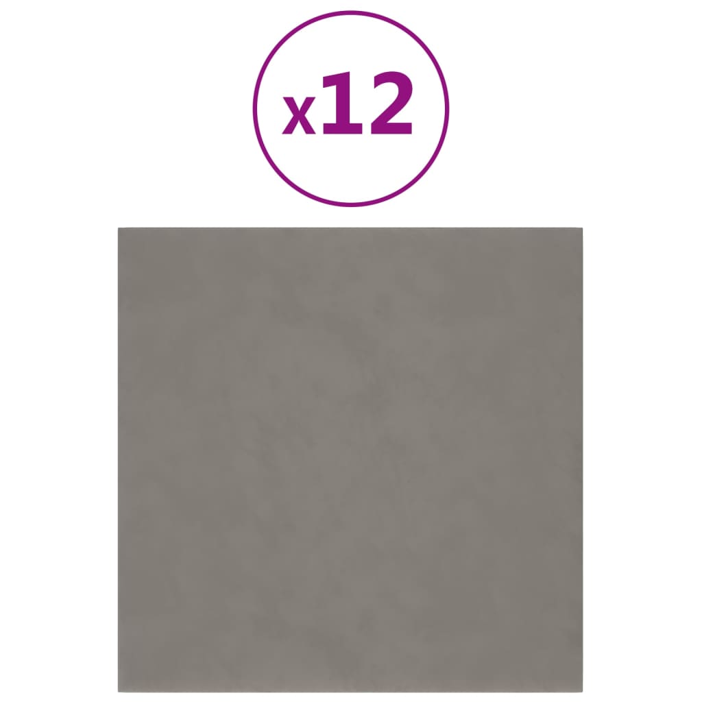 Vidaxl Wall panels 12 st 1.08 m² 30x30 cm velvet light gray