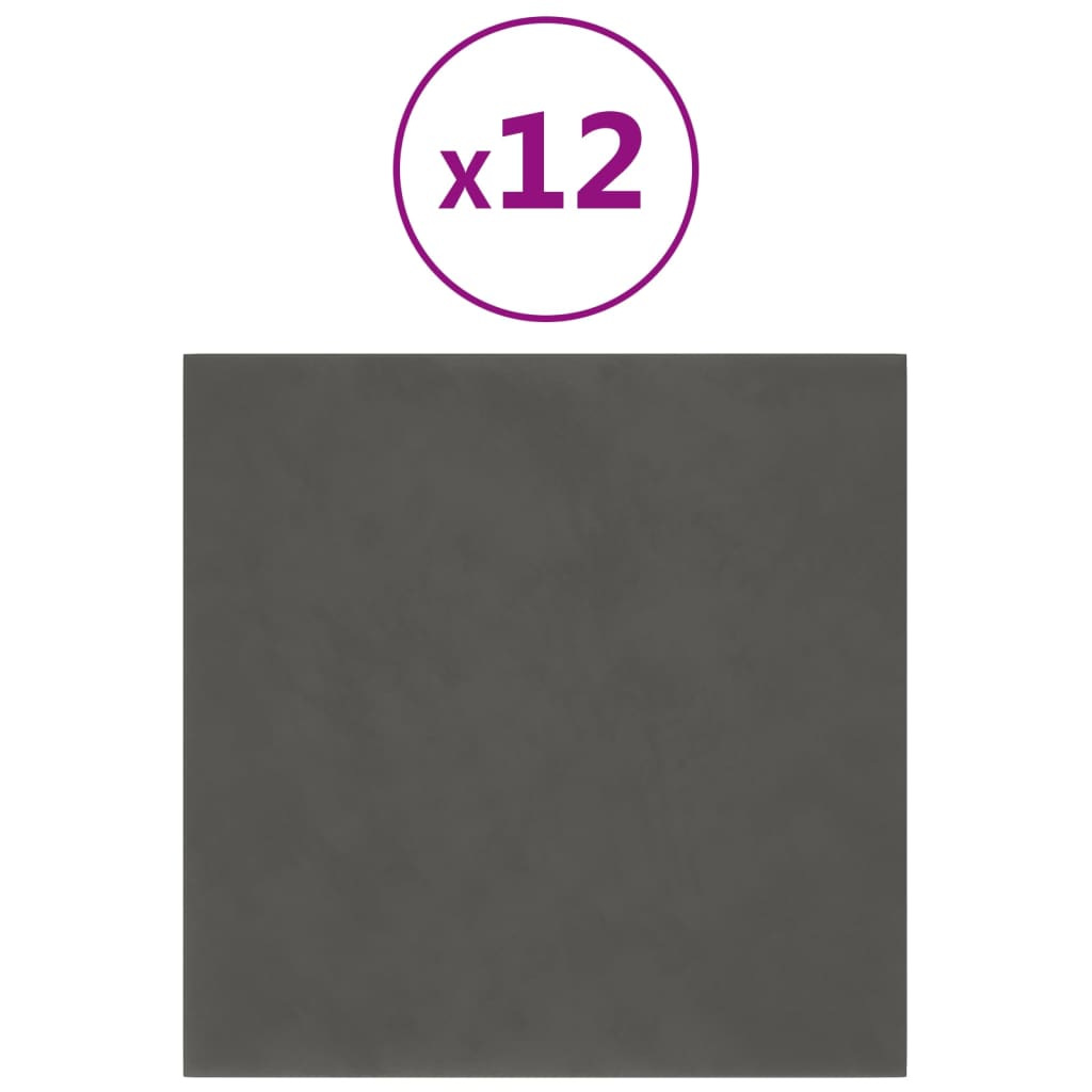 Paneles de pared Vidaxl 12 ST 1.08 m² 30x30 cm Velvet Grey Dark Gray