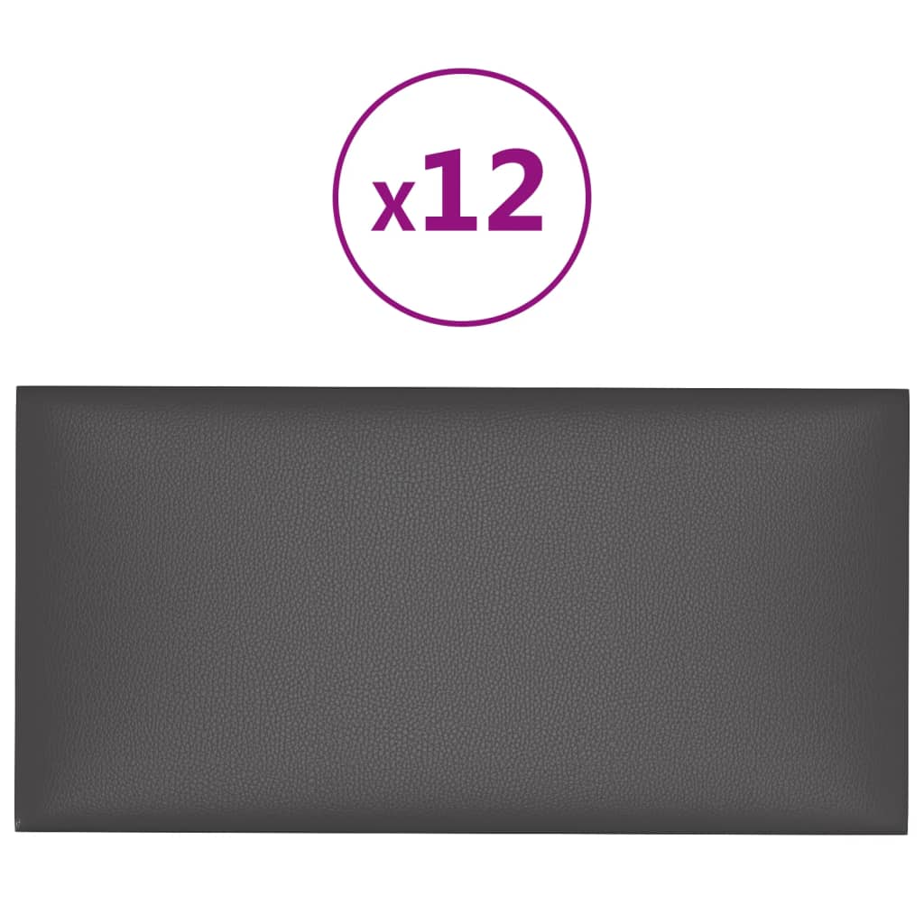 Paneles de pared Vidaxl 12 st 2.16 m² 60x30 cm de cuero artificial gris