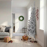 Vidaxl kunstkerstboom half met standaard 210 cm pet zilverkleurig