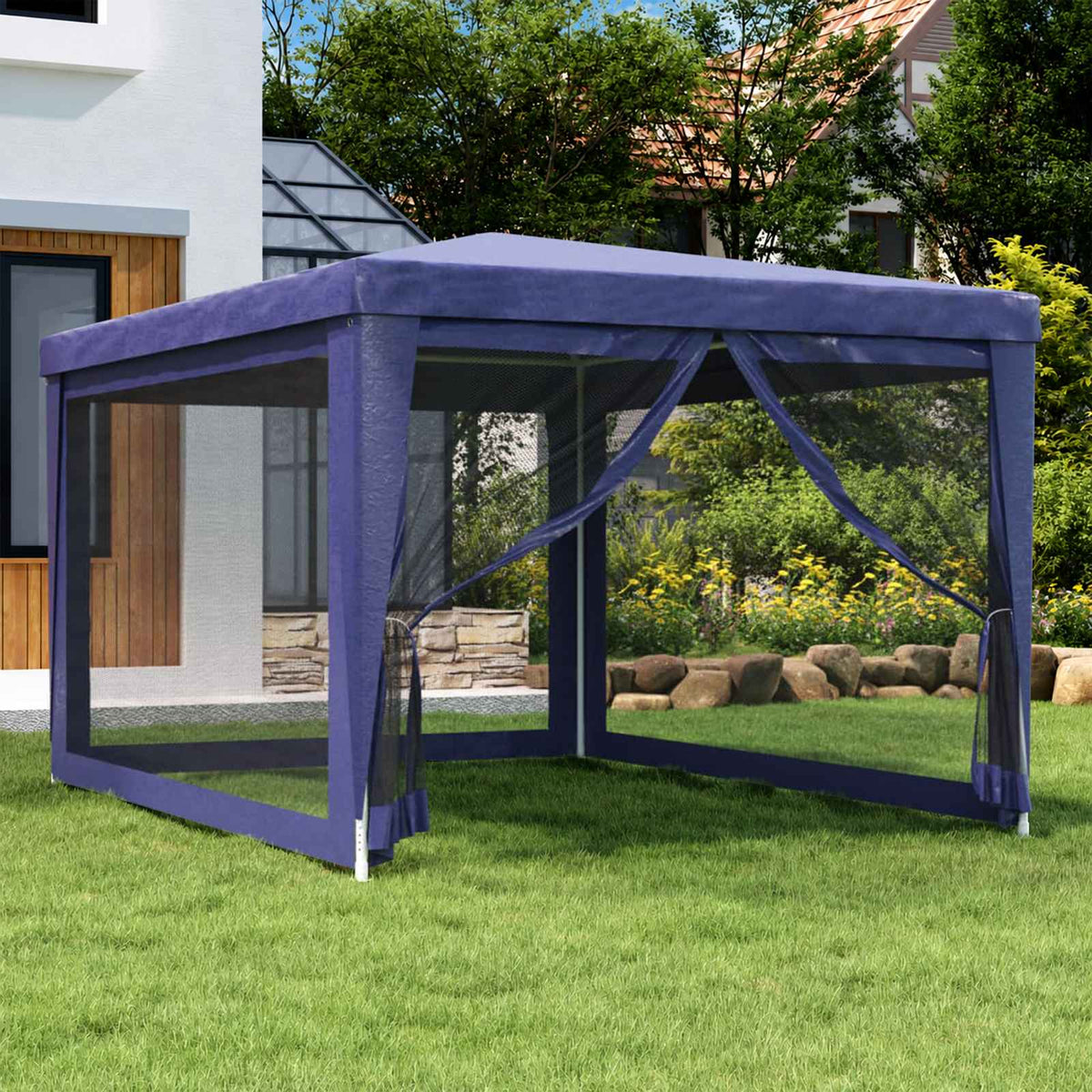Vidaxl partytent met 4 mesh zijwanden 3x4 m hdpe blauw
