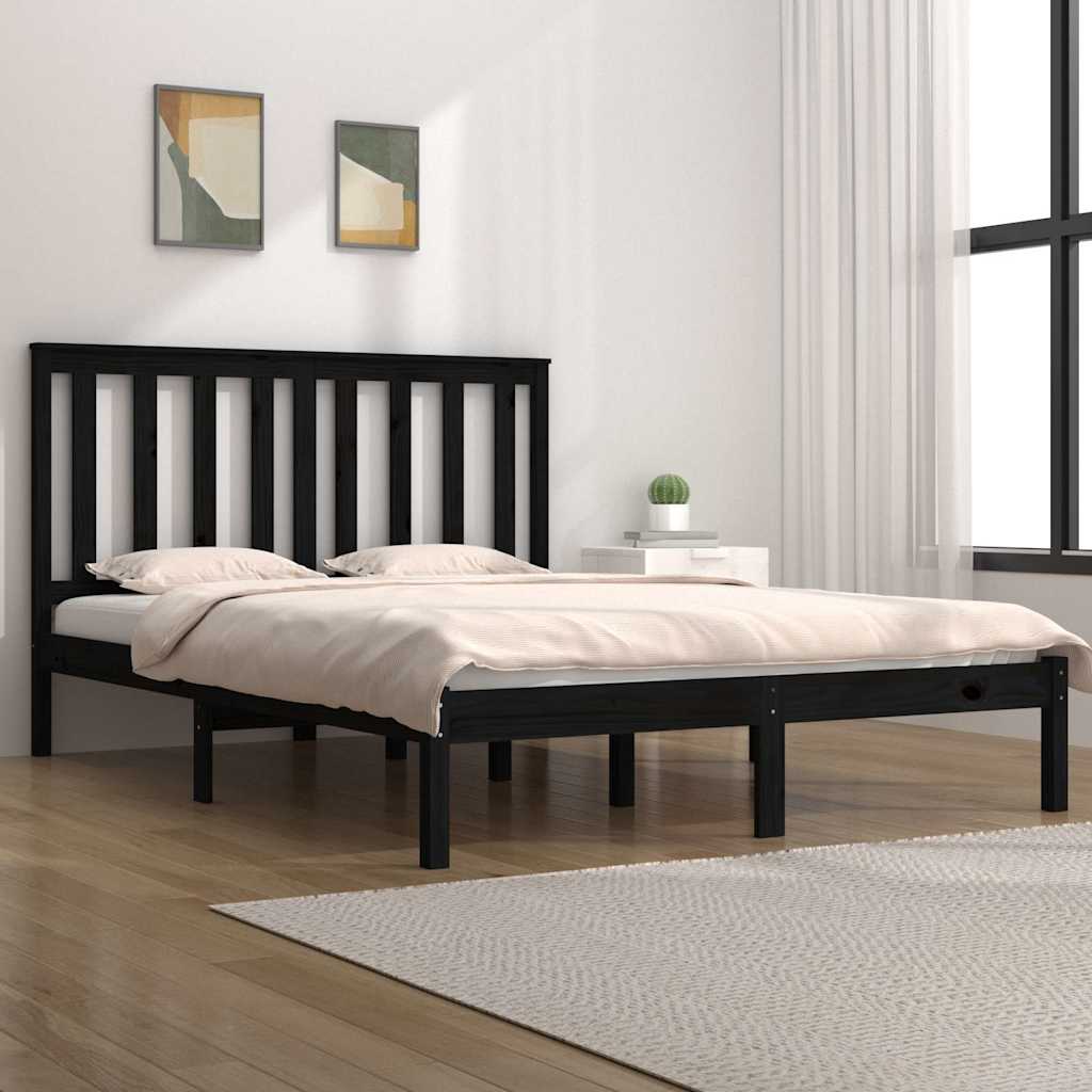 Vidaxl bedframe massief grenenhout zwart 140x190 cm