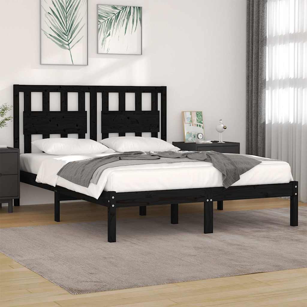 Vidaxl bedframe massief grenenhout zwart 140x190 cm