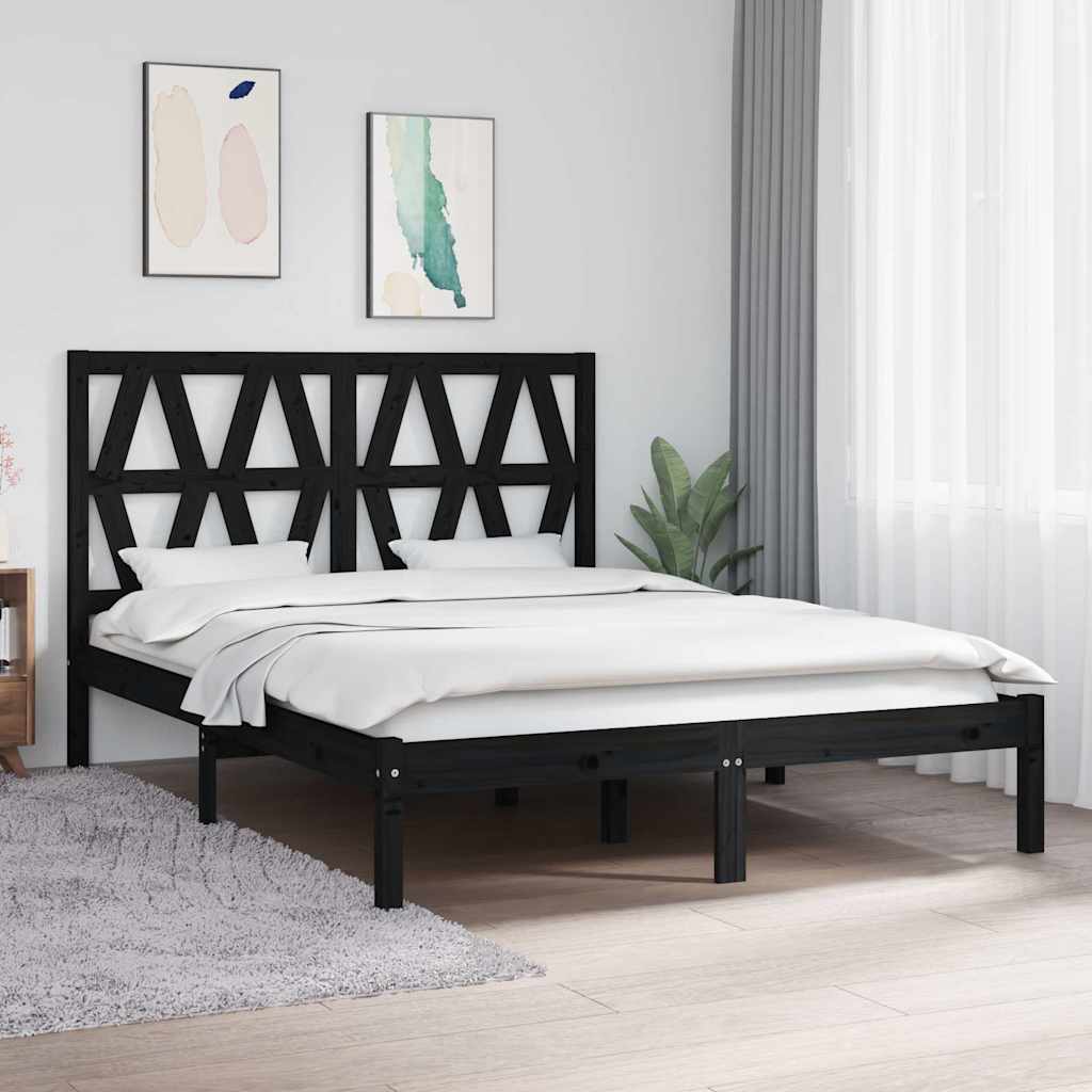 Vidaxl bedframe massief grenenhout zwart 140x190 cm
