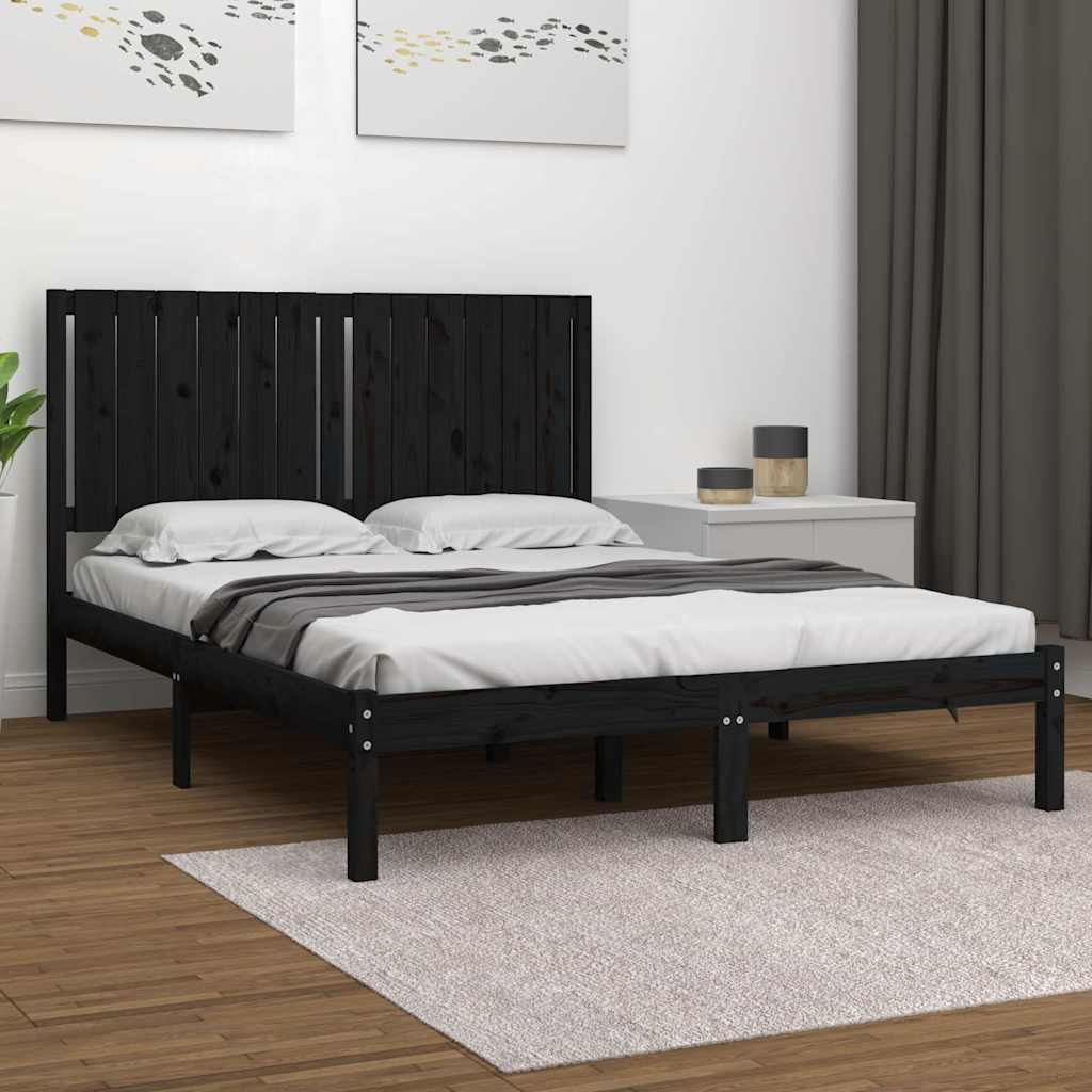 Vidaxl bedframe massief grenenhout zwart 140x190 cm