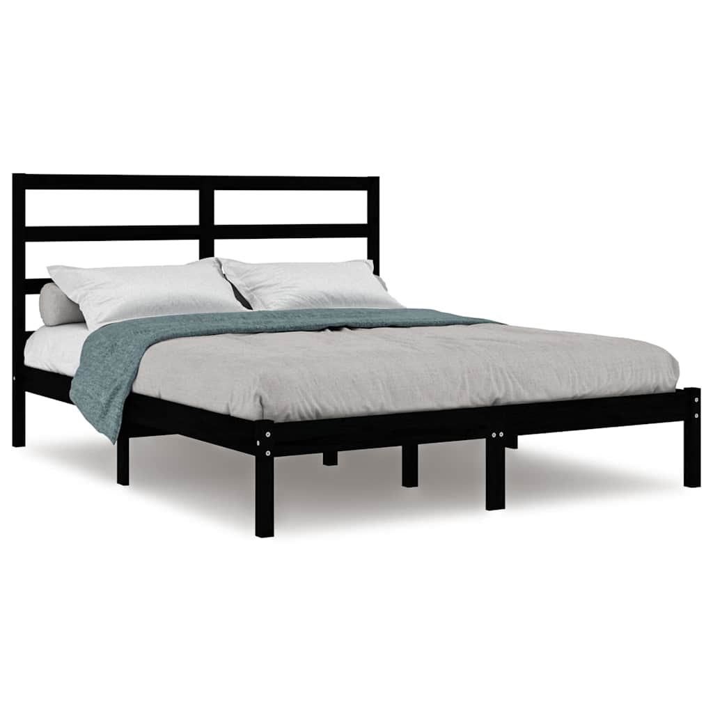 Vidaxl bedframe massief grenenhout zwart 140x190 cm