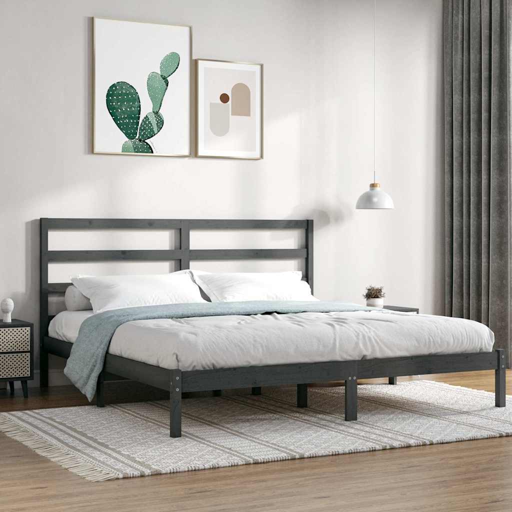 Vidaxl bedframe massief grenenhout grijs 200x200 cm