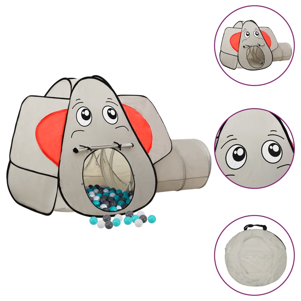 Tienda de juego para niños Vidaxl con 250 bolas Elefante 174x86x101 cm Gray