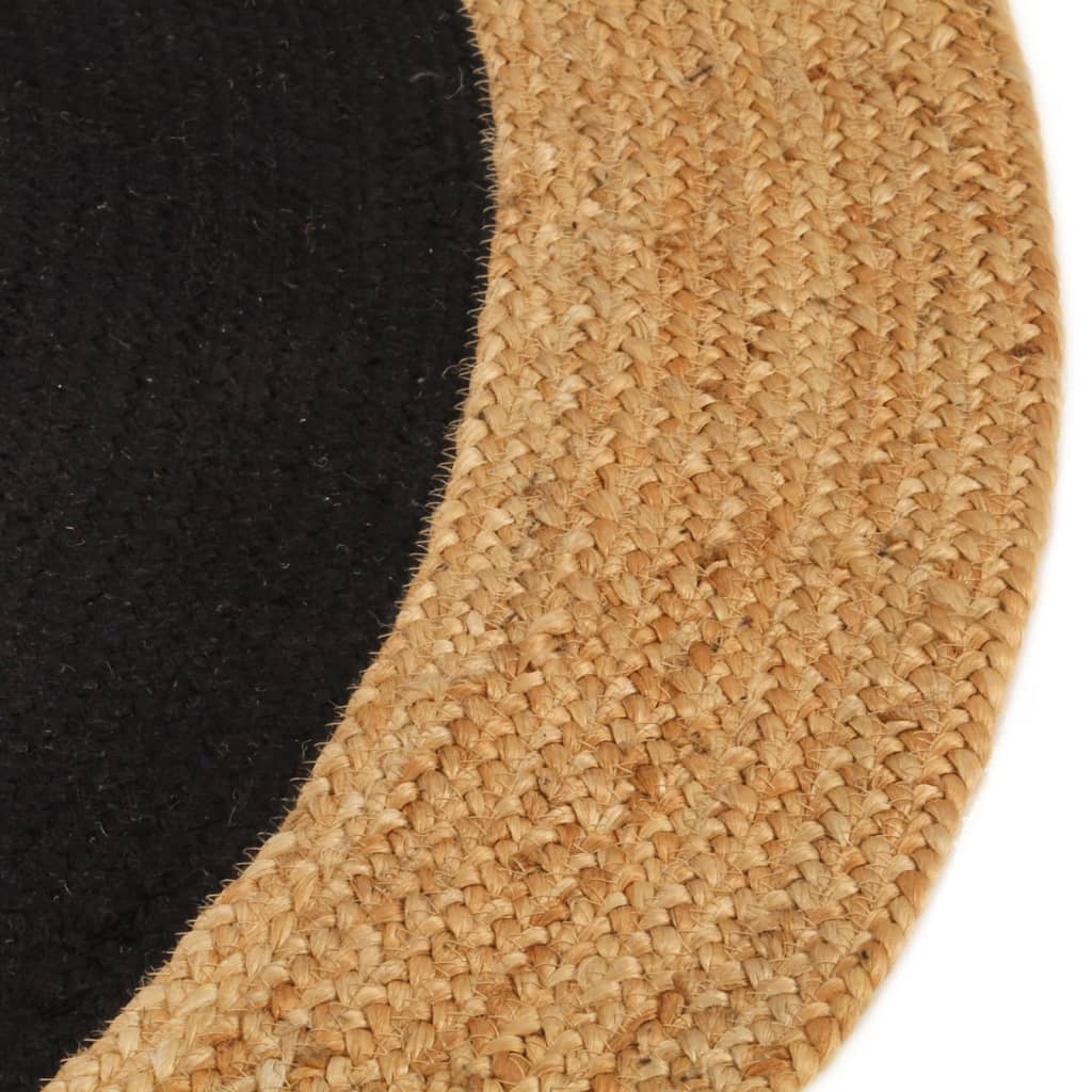 Vidaxl rug round braided 150 cm jute and cotton black natural