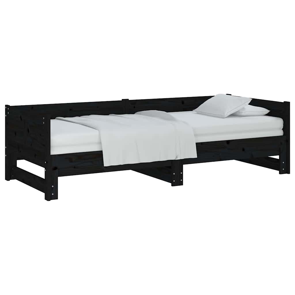 Vidaxl slaapbank uitschuifbaar massief grenenhout zwart 2x(90x200) cm