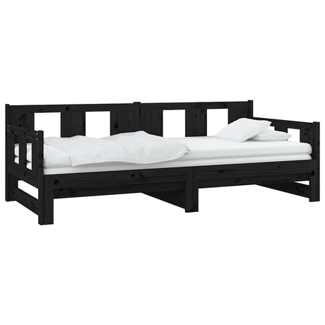 Vidaxl slaapbank uitschuifbaar massief grenenhout zwart 2x(80x200) cm