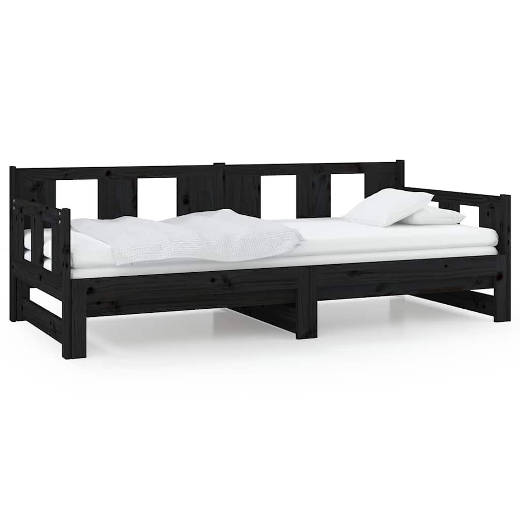 Vidaxl slaapbank uitschuifbaar massief grenenhout zwart 2x(90x190) cm