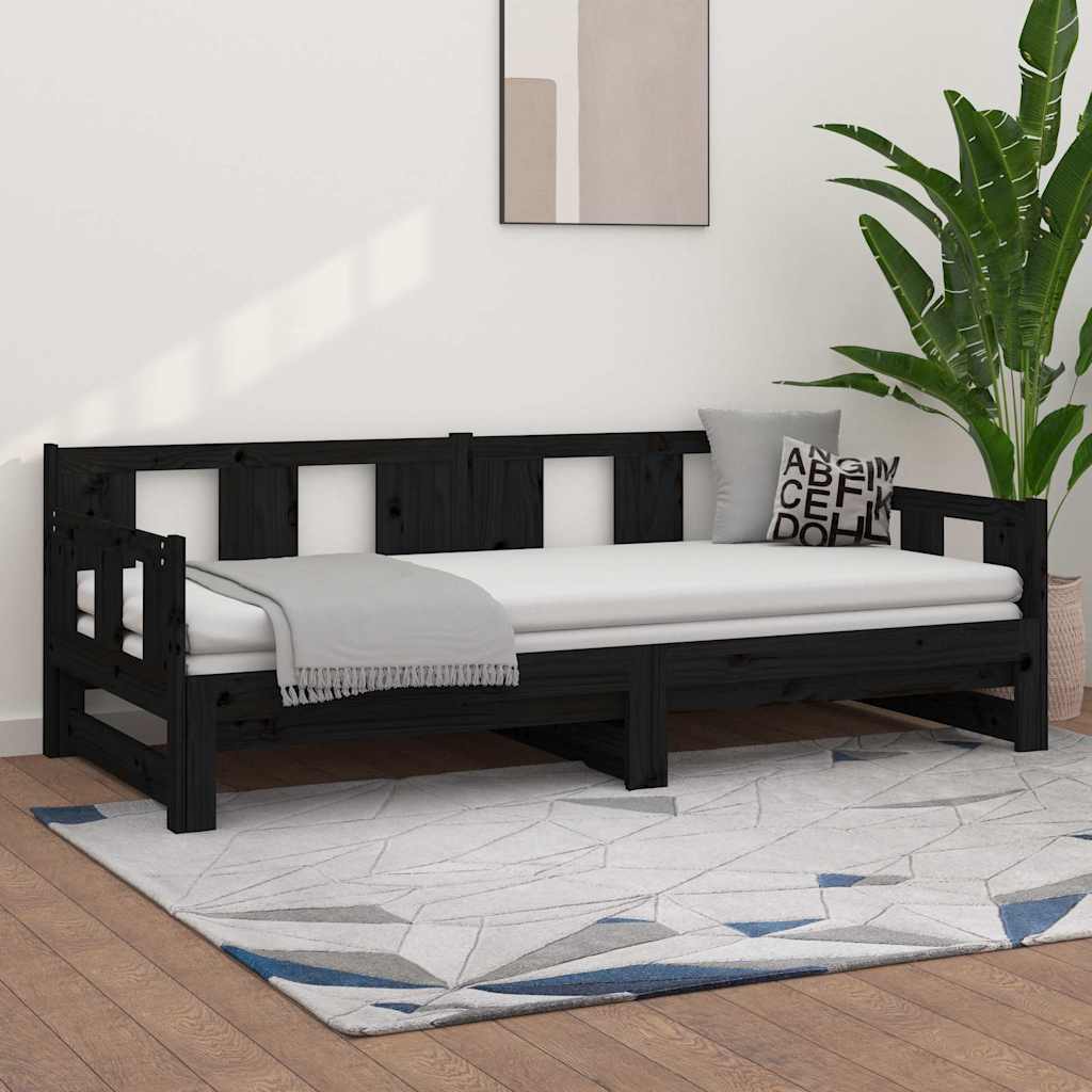 Vidaxl slaapbank uitschuifbaar massief grenenhout zwart 2x(90x190) cm