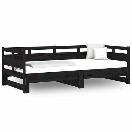 Vidaxl slaapbank uitschuifbaar massief grenenhout zwart 2x(90x190) cm