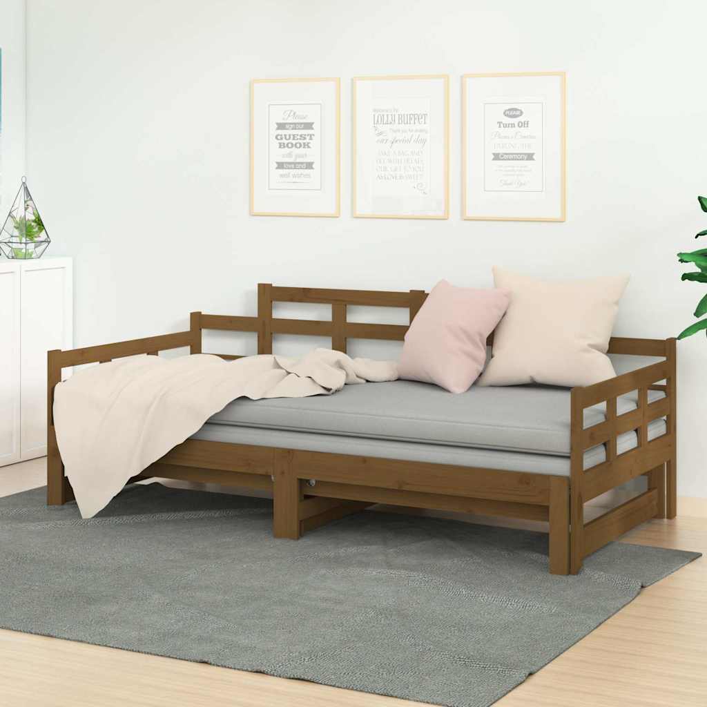 Vidaxl slaapbank uitschuifbaar grenenhout honingbruin 2x(90x200) cm