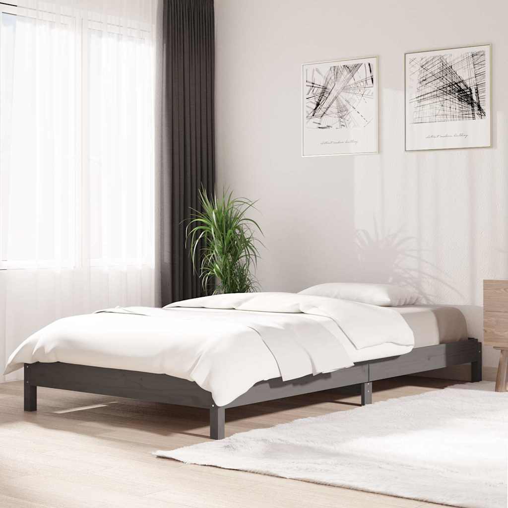 Vidaxl bed stapelbaar 75x190 cm massief grenenhout grijs