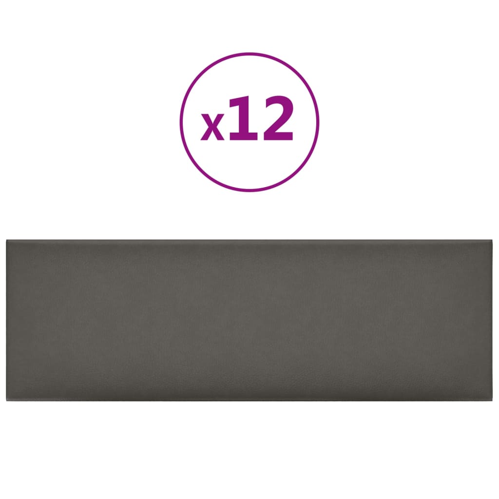 Paneles de pared Vidaxl 12 st 3.24 m² 90x30 cm de cuero artificial gris