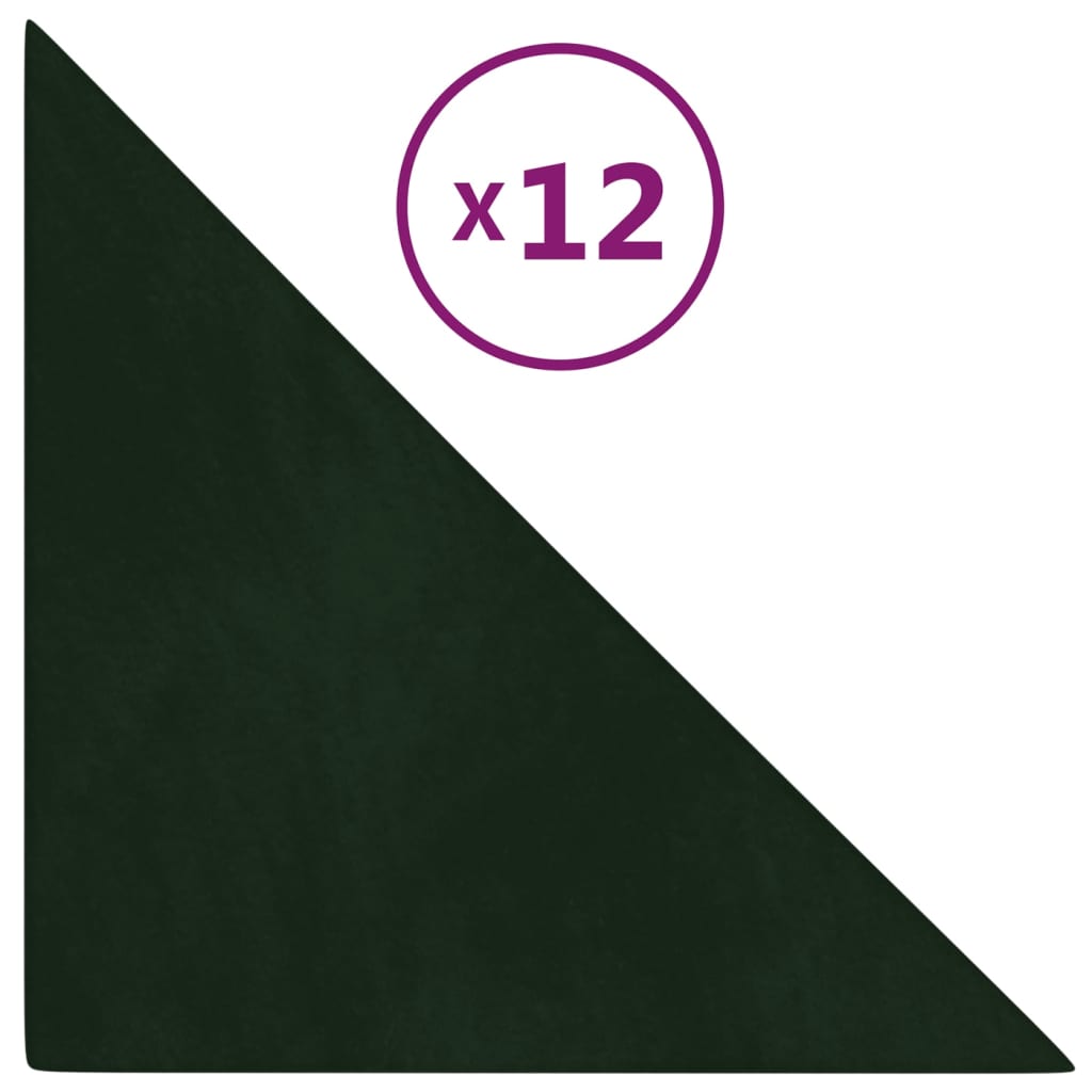 Paneles de pared Vidaxl 12 PCS 0.54 m² 30x30 cm Velvet verde oscuro