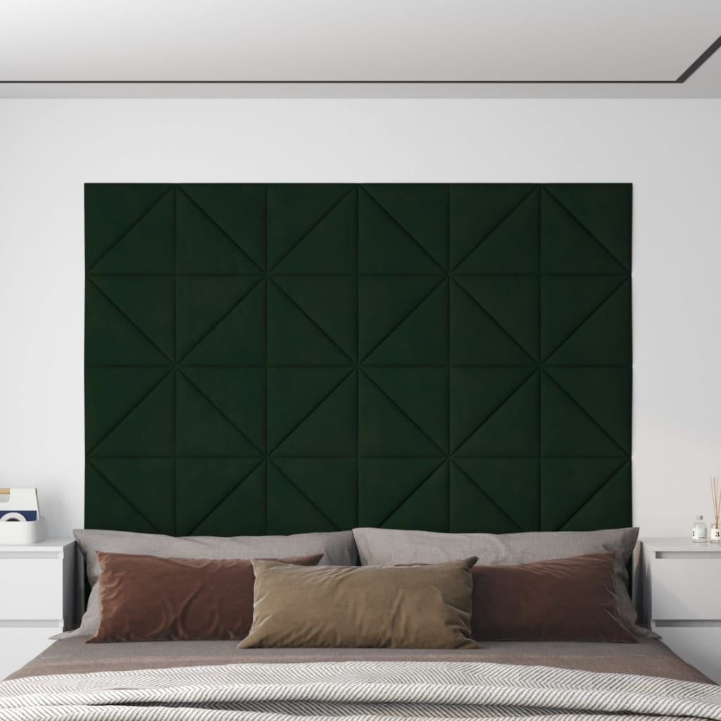 Paneles de pared Vidaxl 12 PCS 0.54 m² 30x30 cm Velvet verde oscuro