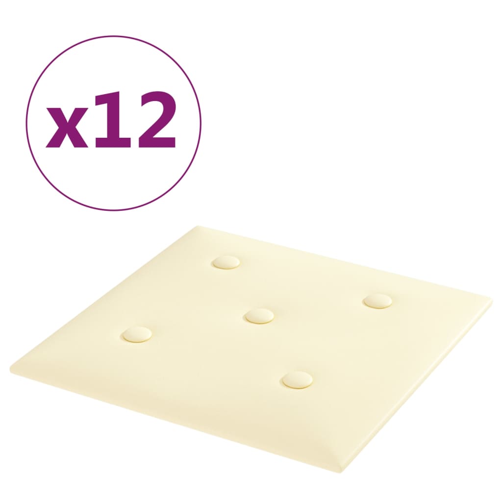 Pannelli a parete Vidaxl 12 ST 1,08 m² 30x30 cm Crema in pelle artificiale -Collorato