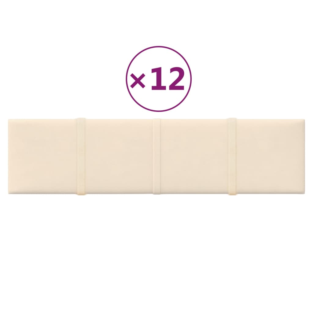 Paneles de pared Vidaxl 12 st 1.08 m² 60x15 cm de crema de terciopelo