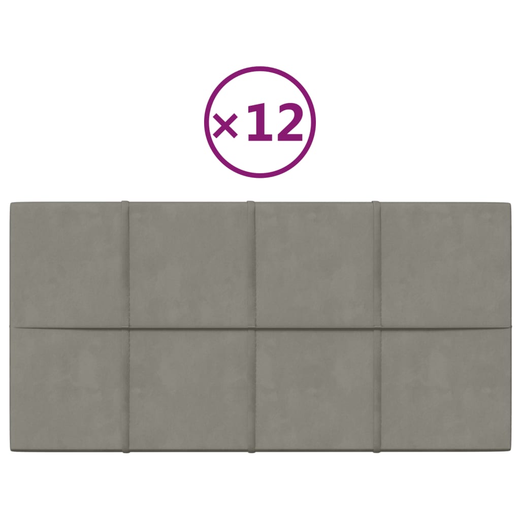 Paneles de pared Vidaxl 12 st 2.16 m² 60x30 cm Velvet gris claro