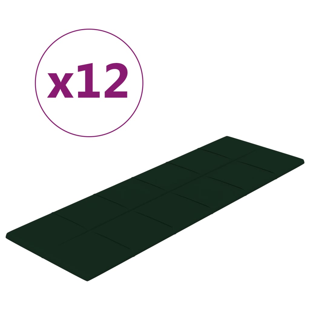 Paneles de pared Vidaxl 12 st 3.24 m² 90x30 cm Velvet verde oscuro