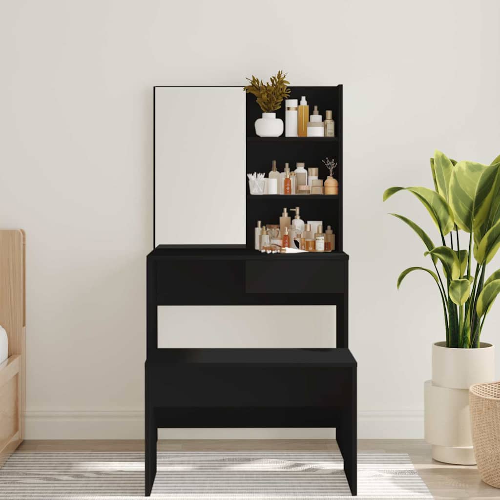 Vidaxl kaptafel met spiegel 74,5x40x141 cm zwart
