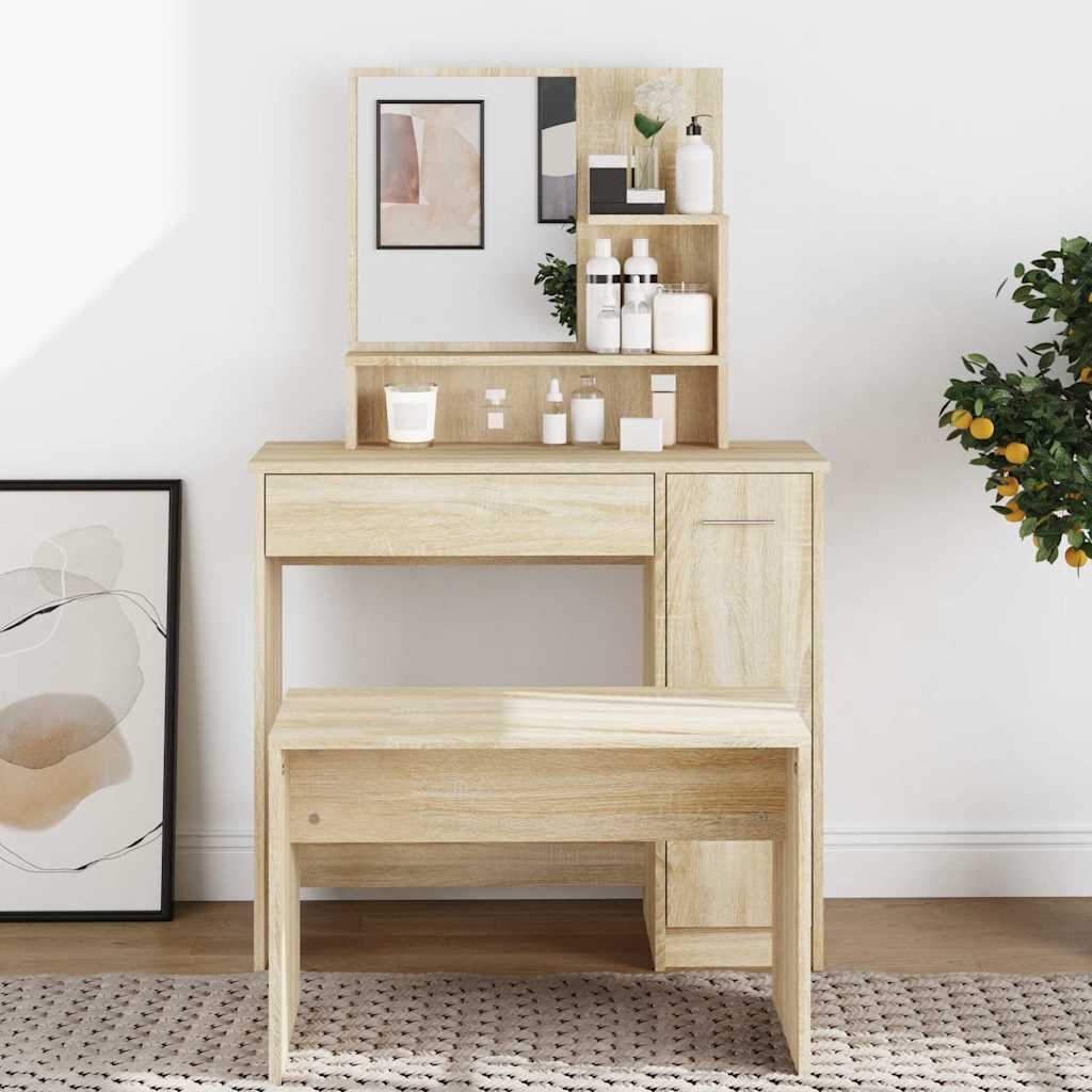 Vidaxl kaptafel met spiegel 86,5x35x136 cm sonoma eikenkleurig